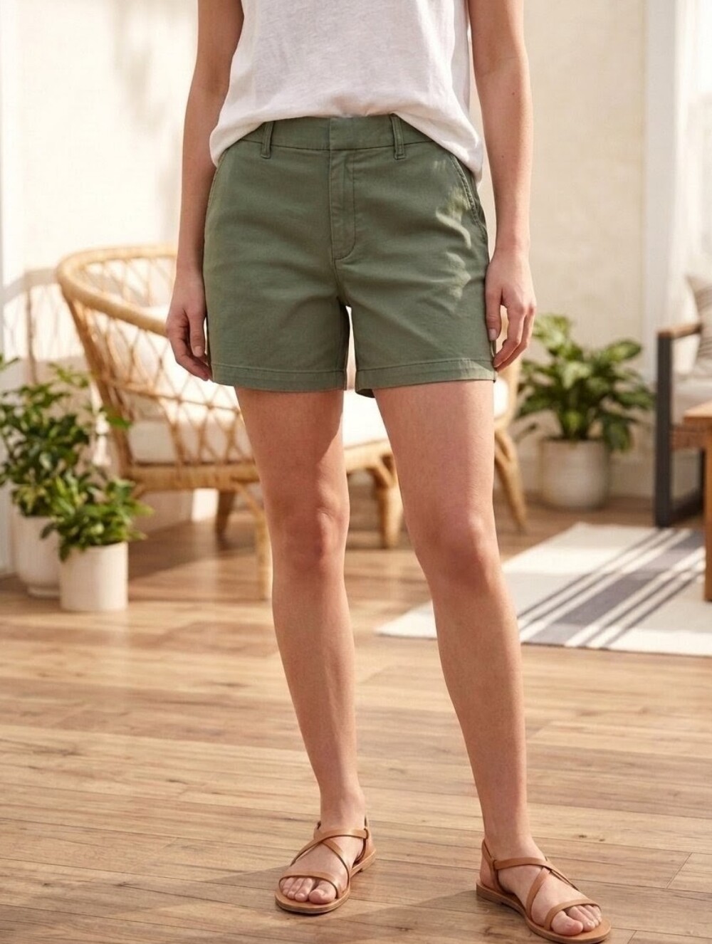 Gloria Vanderbilt Stretch Twill Olive Green Chino Shorts